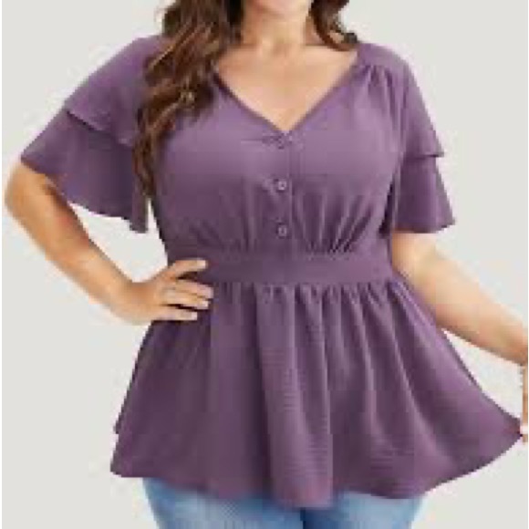 BloomChic Tops - BloomChic Purple Ruffle Sleeve Button Detail Top Plus Size 14/16 (1X)